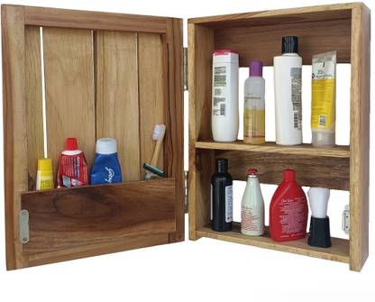 TEAKWOODKART Bathroom Storage Organizer rack Cabinet for shampoo conditioner soap Wooden Wall Shelf