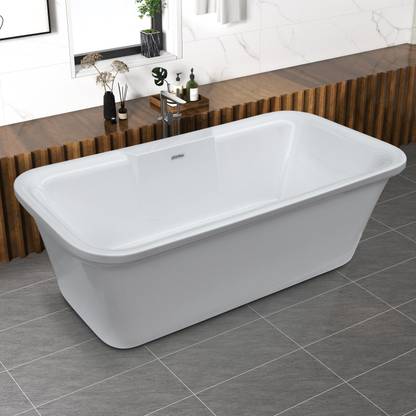 Plantex Bath Tub For Adults/Acrylic Bathtub For Bathroom/Deep Soaker Bathtub with Overflow,Popup and Drain Pipe (BSM-219, White, 1700mm) Drop-in Bathtub