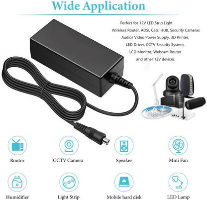 GoodsBazaar 12V 3A Power Supply Adapter AC/DC Adaptor 12 Volt 3 Amp Converter SMPS Charger 45 W Adapter