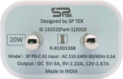 SP TEK 20 W PD 4 A Wall Charger for Mobile