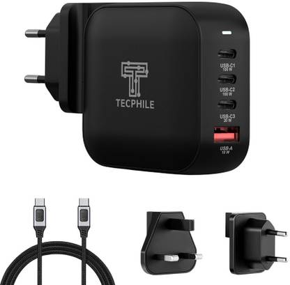 TECPHILE 100 W Power GaN 5 A Wall Charger for Mobile with Detachable Cable