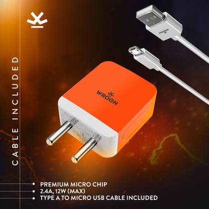 WROGN 20 W 2.4 A Wall Charger for Mobile with Detachable Cable