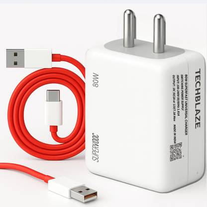 TechBlaze 80 W SuperVOOC 7.3 A Wall Charger for Mobile with Detachable Cable