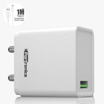Portronics 18 W 3 A Wall Charger for Mobile with Detachable Cable
