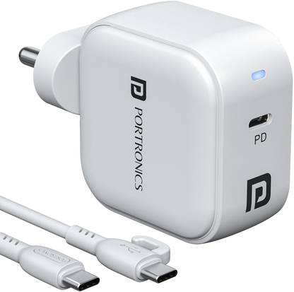 Portronics 45 W GaN 3 A Wall Charger for Mobile with Detachable Cable