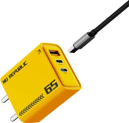 Nu Republic 65 W GaN 6 A 3 Port Mobile Charger with Detachable Cable