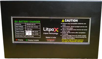 Litpax 54.6V-6AMP EV CHARGER 3 PIN SOCKET FOR 48V 30 Ah Battery for Bike