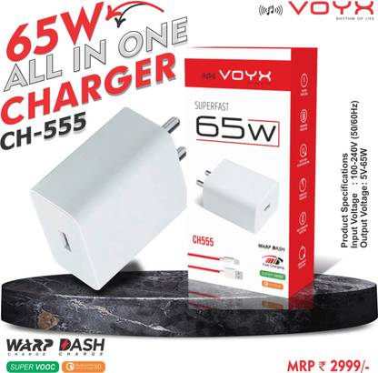 VOYX 65 W Qualcomm 3.0 5 A Wall Charger for Mobile with Detachable Cable