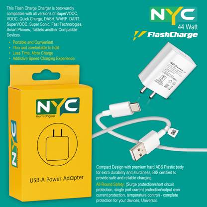 Nyc 44 W Quick Charge 4 A Wall Charger for Mobile with Detachable Cable