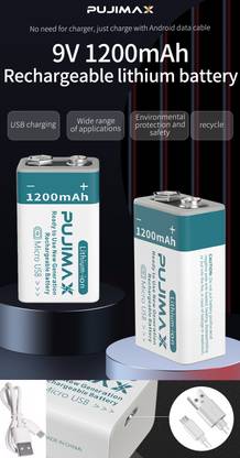 Pujimax New Gen 6F22 9V 1200 mAh Li-ion Rechargeable  Plug Type-C Micro USB  Battery