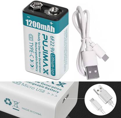 Pujimax Micro USB Compatible 6F22 9V 1200mAh Li-Ion 1200 Times Rechargeable   Battery