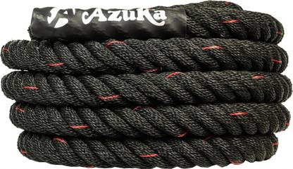 Azuka Battle Rope 1.5 inches x 40 feet Black PP Ropes with Red Tracer Battle Rope