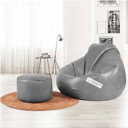 GIGLICK 4XL Bean Bag With Footrest Teardrop Bean Bag  With Bean Filling