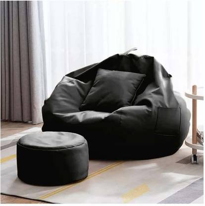 GIGLICK XXXL Faux Leather Leatherette Bean Bag with Footrest and Cushion Filled with Beans Bean Bag Chair  With Bean Filling