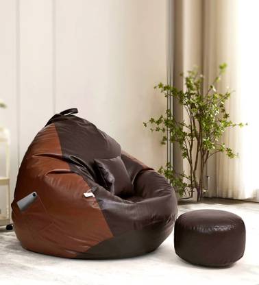 Mintwud from Pepperfry XXXL Squivo Leatherette Bean Bag Filled with Bean With Footrest In Brown & Tan Color Bean Bag Sofa  With Bean Filling