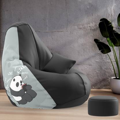 Lazzy 5XL Premium, Designer - Snuggle & Giggles Theme-Instaholic Panda - Printed Teardrop Bean Bag  With Bean Filling