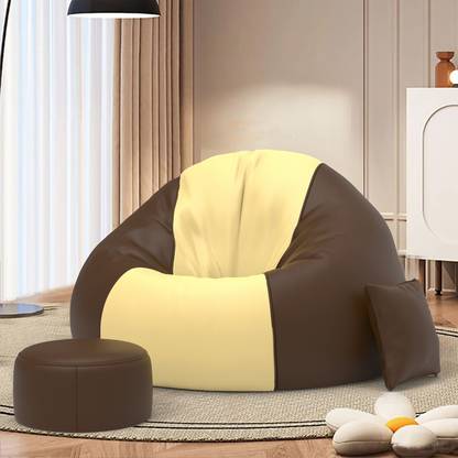 ComfyBean 4XL Premium, Designer - SplitShade Sofas With Free Cushion and Puffy-Cream-Brown Teardrop Bean Bag  With Bean Filling