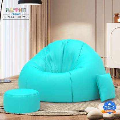 Flipkart Perfect Homes 4XL CuddleMist Sofa With Free Cushion and Puffy , Teal Teardrop Bean Bag  With Bean Filling