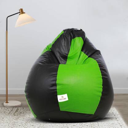 STAR XXL Classic Black and Neon Green Filled with Beans Teardrop Bean Bag  With Bean Filling