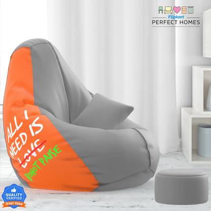 Flipkart Perfect Homes 5XL PatternPuff Bag With Free Cushion and Puffy , All I Need Is Bohot Paise Teardrop Bean Bag  With Bean Filling
