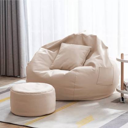 Swiner 4XL 4XL Bean Bag with Footrest & Cushion Ready to Use with Beans (Beige - 4XL) Bean Bag Chair  With Bean Filling