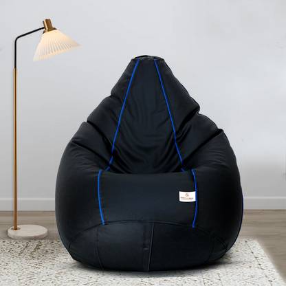 STAR XXL Black with Royal Blue Piping Filled with Beans Teardrop Bean Bag  With Bean Filling
