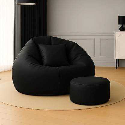SHIRA 24 4XL Bean Bag with Footrest & Cushion Ready to Use with Beans ( Black-4XL) Bean Bag Sofa  With Bean Filling