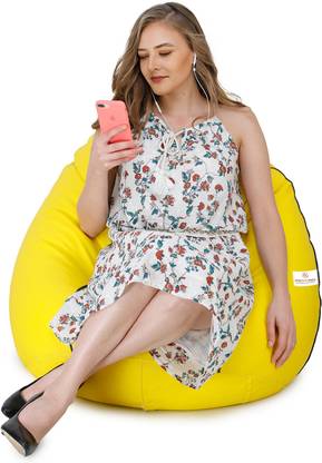 STAR XXXL Classic Yellow With Navy Blue Piping Filled with Beans Teardrop Bean Bag  With Bean Filling