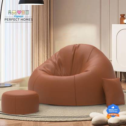 Flipkart Perfect Homes XXXL CuddleMist Sofa With Free Cushion and Puffy , Tan-Brown Teardrop Bean Bag  With Bean Filling