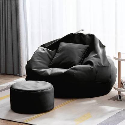 Flipkart Perfect Homes Studio XXXL Bean Bag with Footstool & Cushion All Filled with Beans Ready to Use Teardrop Bean Bag  With Bean Filling