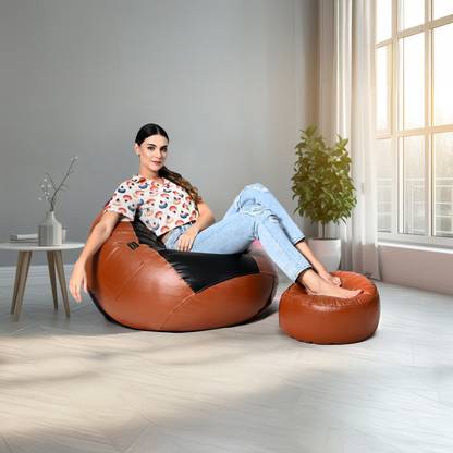 Seventh Heaven 4XL BeanBag_Puffy&Cushion_4XL_R88_Black&Tan Bean Bag Footstool  With Bean Filling