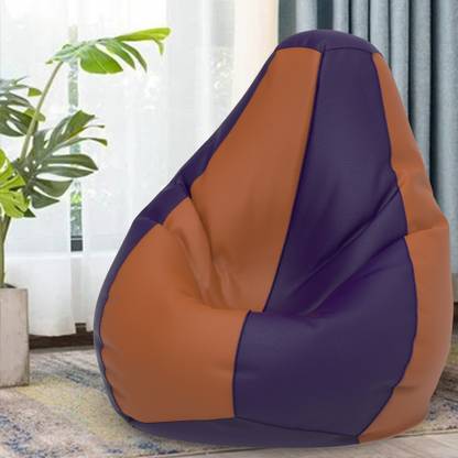 Beanniebean XL Size, Bean Bag Ideal for Kids Solids Indigo Tan-Brown Teardrop Bean Bag  With Bean Filling