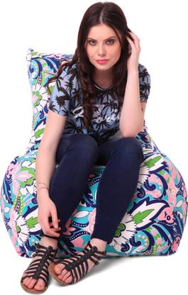 STYLE HOMEZ XXL Cotton Canvas Floral Printed Bean Bag Chair  With Bean Filling