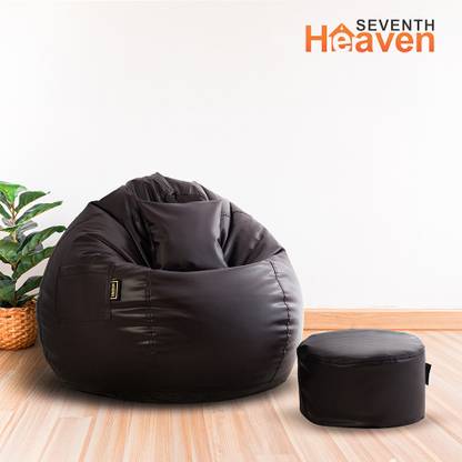 Seventh Heaven 4XL Filled Bean Bag with Cushion and Footrest - Scratch Resistant Premium Leatherite Bean Bag Chair  With Bean Filling