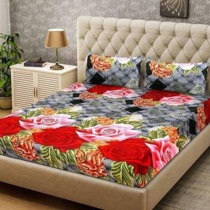 LOXICA FAB 150 TC Microfiber Double Floral Flat Bedsheet