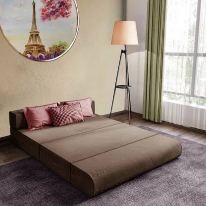 Dr Smith 4X6-Feet Foldable Sofa Bed-Two Seater-Brown 8 inch Double EPE Foam Mattress