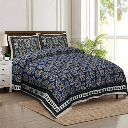 CLOTHOLOGY 240 TC Cotton King Jaipuri Prints Flat Bedsheet