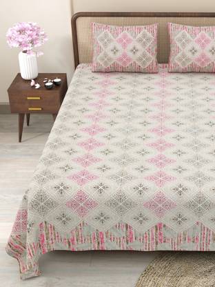 CLOTHOLOGY 240 TC Cotton King Jaipuri Prints Flat Bedsheet