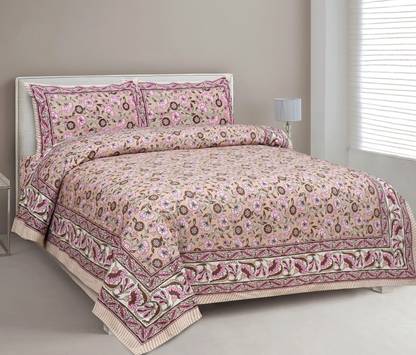 CLOTHOLOGY Cotton King Flat 240 TC Jaipuri Prints Bedsheet