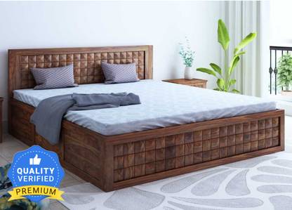 SPRINGTEK Dreamer Pure Sheesham Wood King Size Storage Bed, Teak Color - 78 x 72 inches Solid Wood King Drawer Bed