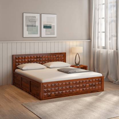 Wakeup India Pluto Sheesham Wood Bed | Reddish Rosewood Bed with Storage | 78x60 Inch Solid Wood Queen Box Bed