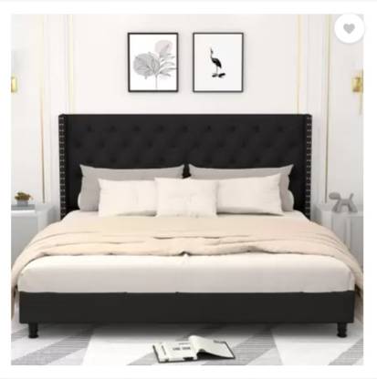 Manorekha Button Tufted & Diamond Line Headboard For Bedroom Engineered Wood Queen Bed