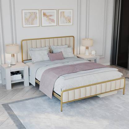 DecorNation Lucius Upholstered Metal Queen Bed