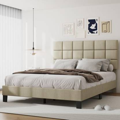 HDWOOD Engineered Wood Queen Size Fabric Bed With Box Designed Headboard For Bedroom | Engineered Wood Queen Bed
