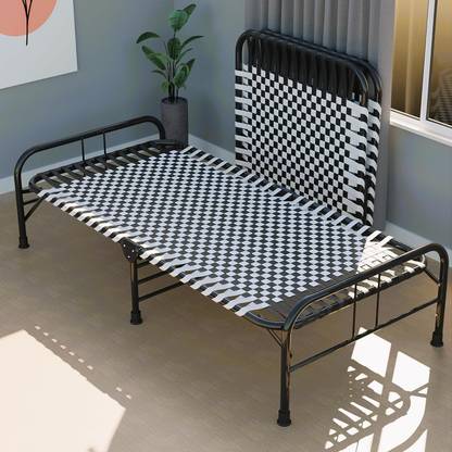Lampoc Foldable Bed Frame,Portable Single Bed of Iron Charpai/Khatiya Floor Bed 3x6ft Metal Single Bed