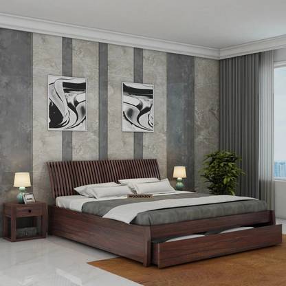 WOODENJOY Sheesham Wood King Bed With Drawers Storage/Wooden Bed With Storage For Home Solid Wood King Drawer Bed