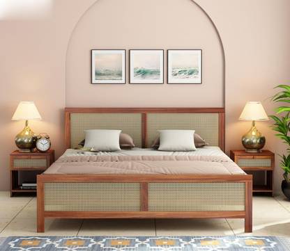 Douceur Furnitures Solid Sheesham Wood Jali King Size Bed With Headboard For Bedroom Living Room Solid Wood King Bed