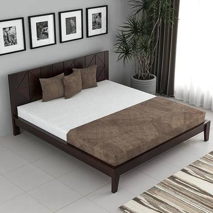 DITHA Furniture Solid Sheesham Wood King Size Bed With CNC Headboard For Bedroom. Solid Wood King Bed