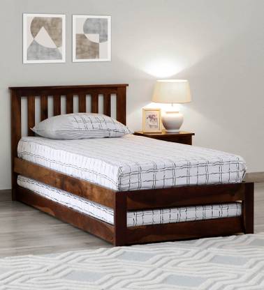 BEDOKI 'Trundle' Solid Sheesham Wood Single Bed Convert Into Double Bed For Bed Room. Solid Wood Single Bed