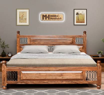 Meera Handicraft A beautiful sheesham wood bed For Bed Room /Guest Room /Hotel Solid Wood(Double) Solid Wood Queen Bed